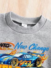 Kleinkind Auto-Muster Warmer Rundhals-Sweatshirt und Hosen Set