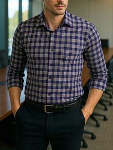 Luxury Wingtip Collar Dress Shirt For Groom, Stretch Comfort Fit, Wrinkle-Free & Breathable Fabric, Self-Tie Bow Tie, Black Tie Wedding & Gala Essentials - 深棕色格 - 查看 2