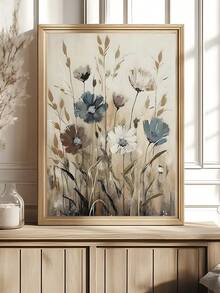 1pc Vintage Wild Flower Wall Art, Boho Canvas Wall Decor, Sage Flower Bathroom Wall Art, Countryside Landscape Poster, Pink Wild Flower Canvas Wall Art, Girl Hugging Floral Poster Print - Multicolor - View 2