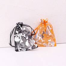 10 piezas Bolsas de malla con cordón de Halloween, bolsas de embalaje de galletas y dulces para fiestas, bolsas de regalo con telaraña de papel de aluminio, bolsitas para joyas