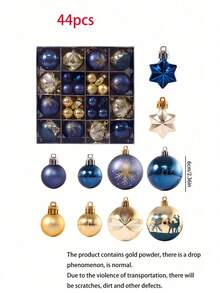 44 件圣诞球装饰物，蓝色和金色圣诞装饰物套装和圣诞花，用于圣诞树装饰，防碎圣诞挂球，适用于圣诞节、万圣节派对、家居装饰 - 藍色 - 查看 7