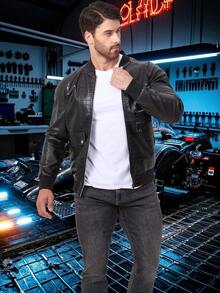 男士鳄鱼纹多拉链口袋棒球领摩托车休闲户外夹克，情侣款时尚休闲摩托车夹克，骑行和户外活动防风外套