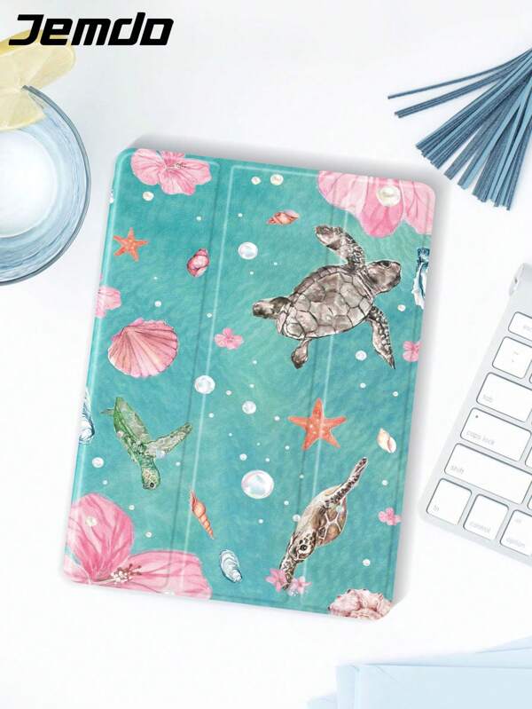 Étui de protection avec imprimé tortue de mer et hibiscus d'été, compatible avec iPad 10,2", iPad Pro 11" 2021/2020/10e génération, iPad Mini 4/5/6, Galaxy Tab A8 10,5" 2022, Matepad 10,4"/Tab, avec fente pour crayon, anti-chute, support pour tablette, veille/réveil automatique