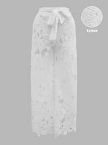 (1piece)Women's Solid-Color Sexy Cut Out Large-Flower Embroidered Lace Up Wide-Leg Pants,Casual Long Pants, No Top,Gothic Style