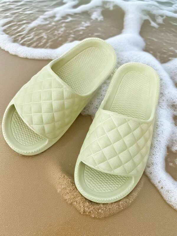 Pantoffels met diamantpatroon, casual slaapzaalsandalen gemaakt van hoogwaardig EVA-materiaal, geurwerend, antislip, vuilafstotend, lage hak, comfortabel om te dragen