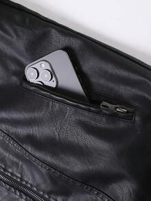 Men's PU Leather Jacket Coat, Thermal Lined, Thickened For Autumn/Winter