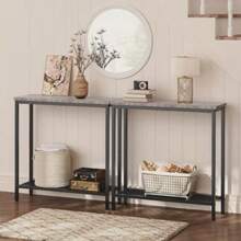HOOBRO Slim Console Table With Storage Industrial Hallway Table Slim Sofa Table - Grey - View 3