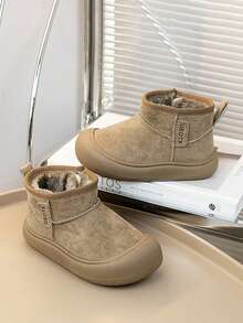Sepatu bot salju modis dengan desain resleting samping warna polos yang nyaman, cocok untuk anak perempuan dan laki-laki, lapisan bulu lembut dan hangat, cocok untuk berjalan di luar ruangan dan dipakai di musim dingin. Ukuran Cina, silakan lihat tabel ukuran untuk memilih. - Khaki - View 3
