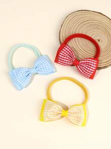 3 件彩色格子蝴蝶结发带，适合女婴，红黄浅蓝色婴儿头带，柔软有弹性的婴儿头带，日常头饰礼物，甜美头饰，婴儿配饰。 - 彩色 - 查看 3