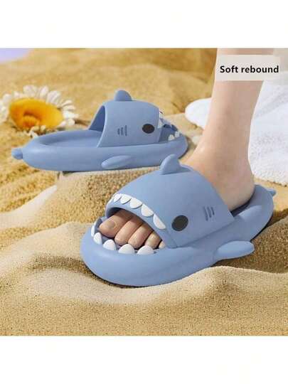 4cm Thick Sole Shark Slippers For Men And Women Indoor Beach Slippers Super Soft, Rebound, Anti Slip, Cute Home Mute Slippers For Couples Summer Street Sandals