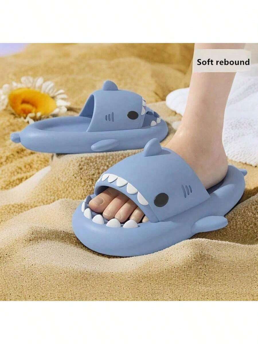 Dép đi trong nhà hình cá mập đế dày 4cm dành cho nam và nữ, dép đi trong nhà đi biển siêu mềm, đàn hồi, chống trượt, dép đi trong nhà dễ thương, không gây tiếng ồn cho các cặp đôi, dép xăng đan đi dạo phố mùa hè - màu đen - Xem 1