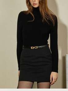 1 条奢华简约百搭可调节 PU 扣装饰女士腰带，适合商务、休闲、派对 - 黑色 - 查看 2