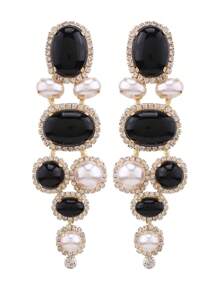 新款不对称仿巴洛克风格人造珍珠耳环女士妈妈夸张长款垂坠水钻耳环女式珠宝礼物 - PIN - 查看 16