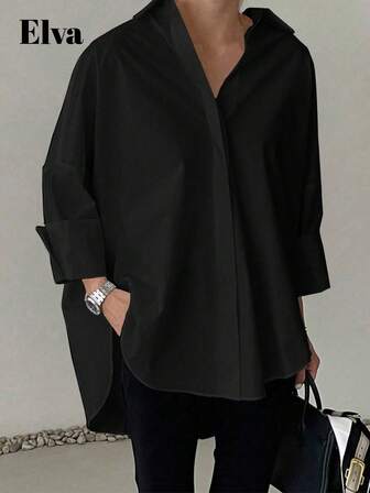 ELVA Black Blouse, Polka Dot Retro Luxurious Style, Long Sleeve Loose Fit, Suitable For Women's Office Wear, Including Work Tops, Autumn Clothing, Back To School Outfits, Back To School Formal Wear, Boyfriend Style Teacher Outfit, Business Casual Women's Clothing, Winter Wear, New Year Outfit And Summer Tops. Valentine's Day, New Year Outfit