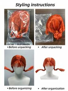 Pippi Longstocking-Inspired Fiery Red Braided Wig: The Quintessential Costume Accessory For A Playful And Eye-Catching Look - Orange - View 8