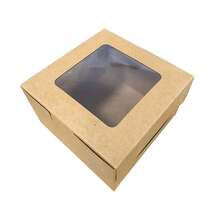 50pcs Kraft Paper Square Cake Boxes, Hollow Window Paper Boxes For Candy, Macarons, Donuts, White