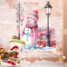 Autocolant pentru fereastră cu om de zăpadă roz de basm - Set autoadeziv pentru decor de sărbători. Design eșarfă și fundă, autocolant pentru sticlă pentru sufragerie și dormitor, cadou ideal pentru fete. Include 1 autocolant pentru sticlă cu om de zăpadă roz de Crăciun și eșarfă, autocolant autoadeziv pentru decor de sărbători pentru sufragerie și dormitor, cadou frumos pentru a îmbunătăți atmosfera de sărbătoare din casa ta.