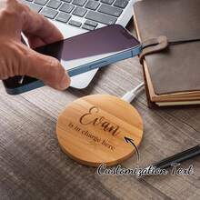 Personalized Wooden Wireless Charger 15W – Fast Charging New Version Charging Pad Bamboo With Name Or Logo – Tech Gift - Multicolor - View 2