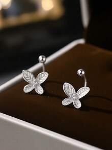 FOREVER QUEEN 1 PC 925 Sterling Silver Dangle Belly Button Rings Belly RingButterfly Belly Button Ring Dangling CZ Belly Screw Navel Barbell Piercing Jewelry For Women