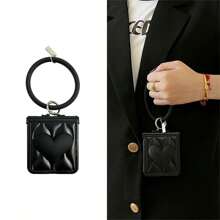 Luxury Black Heart Wave Phone Case With Ring Bracelet Compatible With Samsung Galaxy Z Flip 5 6 Z Flip6 ZFlip 5 Zflip6 Zflip7 Shockproof Back Cover