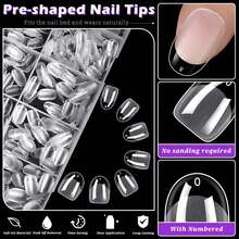 600PCS Extra Short Stiletto Press-On Nails - Pre-Shaped Clear Acrylic Nail Tips Kit | 10 Sizes Half Cover False Nails For DIY Salon At Home | Soak Off & Reusable - 橢圓形 - 查看 3