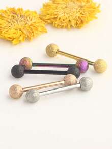 1 pieza Barra de lengua con doble bola de acero inoxidable, joyería de perforación corporal de acero quirúrgico