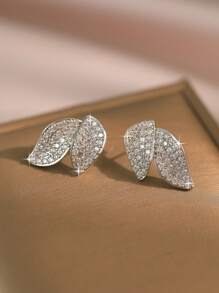 1 Paar elegante, atmosphärische Blatt-förmige Ohrringe für Frauen, geeignet für Alltag, Feste, Hochzeiten, Kupfer mit kubischem Zirkonia, Geschenkschmuck