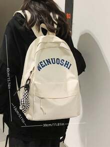 女士实用背包，带吊坠，美式字母印花 - 白色 - 查看 4