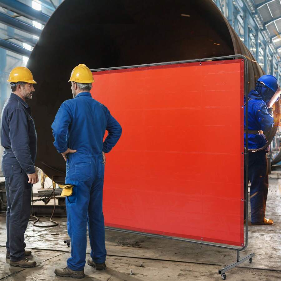 Welding Screen With Frame 6' X 8' Welding Curtain Screen On 4 Wheels Red - Red - View 1