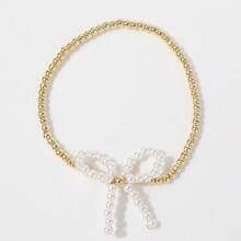 1/2pcs Bohemian Beach Holiday Style Jewelry, Pink & White Beaded Braided Bow Stackable Stretch Bracelets, Lovely Friendship Jewelry Gift For Women & Girls