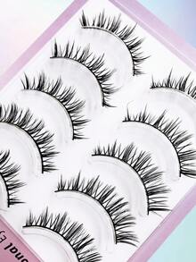 Asiteo 5 Pairs Full Strip Style False Eyelashes - Natural Curl, Long, Soft, Crossed, Winged, Thin Black Band But Not Scratchy, Charming Cartoonish Looking, Reusable, Suitable For Daily Life, European And American Style, Portable, Easy To Apply - 黑色 - 查看 4