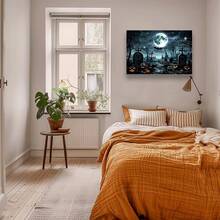 Framed 1pc Vintage Gothic Halloween Canvas Wall Art Spooky Deserted Tomb Scene With Full Moon Bats And Jack-O'-Lanterns Eerie Artwork Painting,Canvas Poster Decorative Painting,Aesthetic Art Print Wall Decor,Wall Art Picture Print Home Decor For Livingroom,Bedroom,Study,Office,Corridor,Bar,Bathroom,Kitchen,Corridor Decoration - 框架 - 查看 4