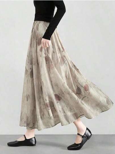 Falda de cintura alta con estilo chino para mujer LuminousWealth, casual y versátil para todas las estaciones