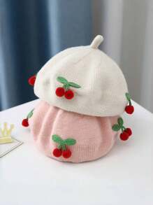 1 件装可爱樱桃婴儿帽，女婴针织贝雷帽 - 針織帽 - 查看 4