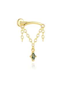 1pc 925 Sterling Silver Moss Agate Snake Shape Internally Threaded Flatback Labret Tragus Stud Conch Earring Tragus Helix Cartilage Piercing Gift For Her