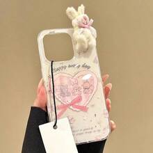 1pc IMD Heart Rabbit Anti-Drop Cute Cartoon Full Coverage Hard Phone Case, Compatible With Iphone 17 16 15 14 13 12 11 Pro Max Plus XS Mini And More Models, Soft TPU Protective Phone Cover, Fashionable Gift For Easter, Christmas, Valentine's Day - Love Bunny + Rabbit Doll - View 4