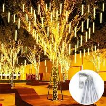 LED Meteor Shower String Lights, Battery Powered, 8-Tube Christmas Tree Hanging Decor, Suitable For Holiday Lighting, Christmas, Halloween, Wedding, Yard, Home Decoration