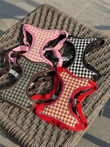 Small And Medium-Sized Dogs Harness And Leash Set, Step In Puppy Vest With Breathable Soft Mesh, Walking Reflective Pet Harness For Small Dogs Houndstooth Check Spliced Cat Harness For Outdoor Use