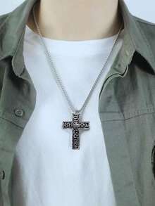 1PC/ Printed Cross Necklace With Locket Cross Pendant, Vintage Handmade Pendant Jewelry For Men And Women, Fashionable Unisex Gift Ideas, Metal, No Gemstones