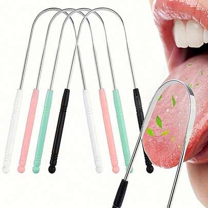 3pcs/Set, Adult U-Shaped Tongue Scraper, 1pc Stainless Steel Tongue Cleaner, Reduce Halitosis, Unisex Hygiene Product, Oral Care Tool, Suitable For Living Room, Home, Bedroom, Bathroom, Home Goods, Travel, Wedding, Queue, Birthday, Men's Gift, Parents, Friends, New Year Gift, Accessories, Fun Gift (Multi-Piece Set, Random Color)