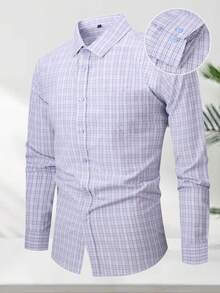 Luxury Wingtip Collar Dress Shirt For Groom, Stretch Comfort Fit, Wrinkle-Free & Breathable Fabric, Self-Tie Bow Tie, Black Tie Wedding & Gala Essentials - 淺灰藍格 - 查看 1