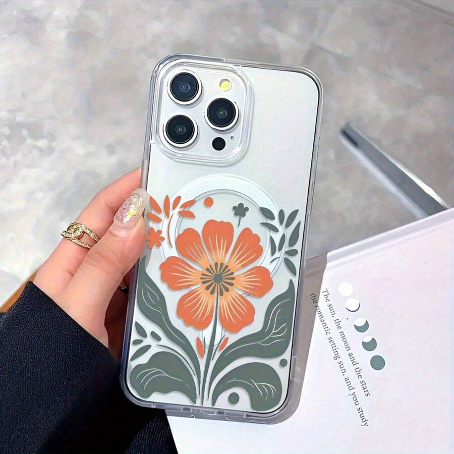 Suitable For 16/15/14/13/12 Pro Max 16 Plus, And Earlier Versions Of Fashion Bohemian Floral Pattern Phone Case.With Shockproof Protection, Magnetic Wireless Charging And Transparent Acrylic Design. - 無色 - 查看 1