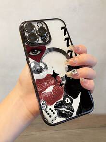 MagSafe MagneticLip Leopard Print Print Pattern Phone Case For IPhone 16 16Plus 16Pro 16ProMax 16E 15 14 13 12 11 &  S24 S23 Ultra A54 – Shockproof Slim Clear TPU Cover With Camera Protection – Aesthetic Gift For Women Men Teens Holiday - 黑色 - 查看 2