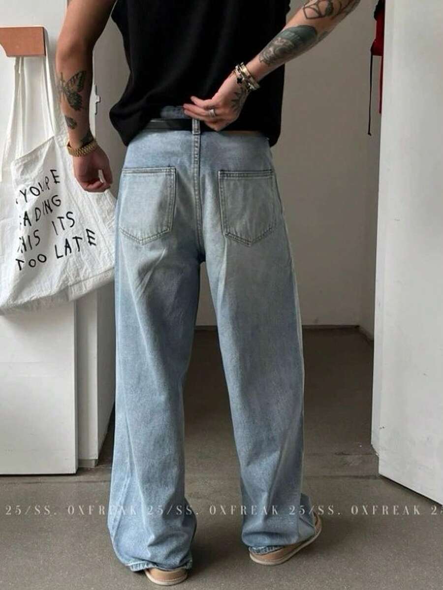 Wide Leg Straight Fit Carpenter Jeans UNISEX - Baby Blue - View 1