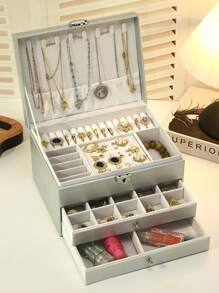 Three Layers Of Double Selection Faux Leather Jewelry Storage Box, Exquisite Necklace Earrings Golden Jewelry Hand Jewelry Box, Large Capacity Jewelry Organizing Box, Lock And Soft Lined Drawer - The Ideal Gift For Women Gift For Valentine's Day