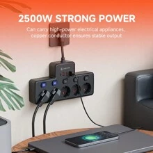 欧规带开关壁装插座，5AC 4USB（1Type-C）接口，最大2500W，适用于家庭、卧室、办公室、客厅等 - 查看 5