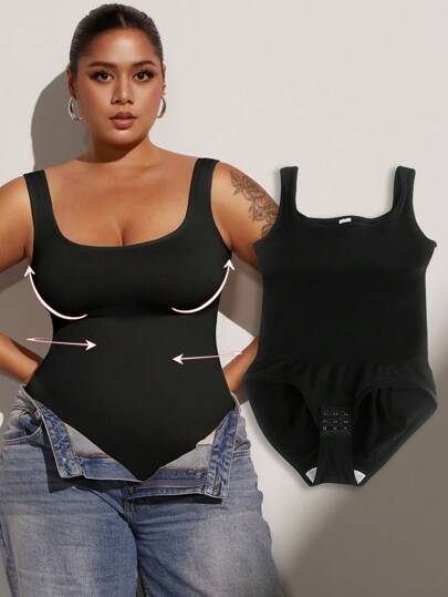 Plus Size Curve Woman Activewear Yoga Clothes Seamless Gym Sports High Support Moisture Wicking Workouts Breathable Outdoor Plus Size Curve Women's Seamless Yoga Bodysuit High Elasticity Straps Gym Women Outfit