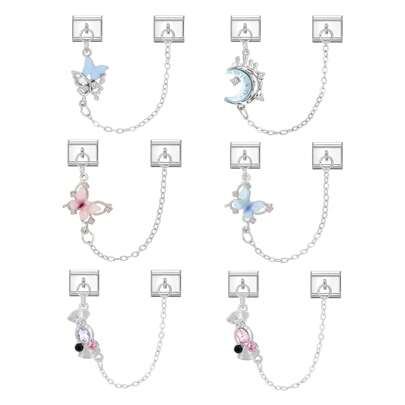 1pc Double Pendant DIY Italian Modular Bracelet, Decorated With Butterfly, Moon, Candy Elements, Suitable As Party Gift For Friends/Couples, Applicable For Christmas, New Year, Halloween, Valentine's Day, Charming Design, Stainless Steel Jewelry, Local , Practical & Fashionable, Essential For Christmas & Halloween