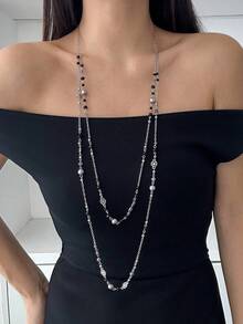 2pcs/Set Fashion Faux Pearl Chain Necklaces, Elegant Versatile Jewelry Pendant, Women Party Accessories Gift