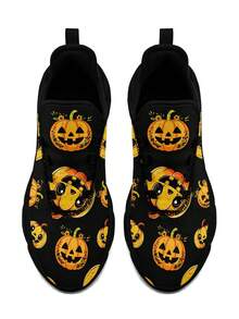 2025新款女士万圣节运动鞋,可爱南瓜设计,轻便跑步鞋,中空鞋底,透气网眼鞋面,橙色节日主题,万圣节礼物 - 彩色 - 查看 9